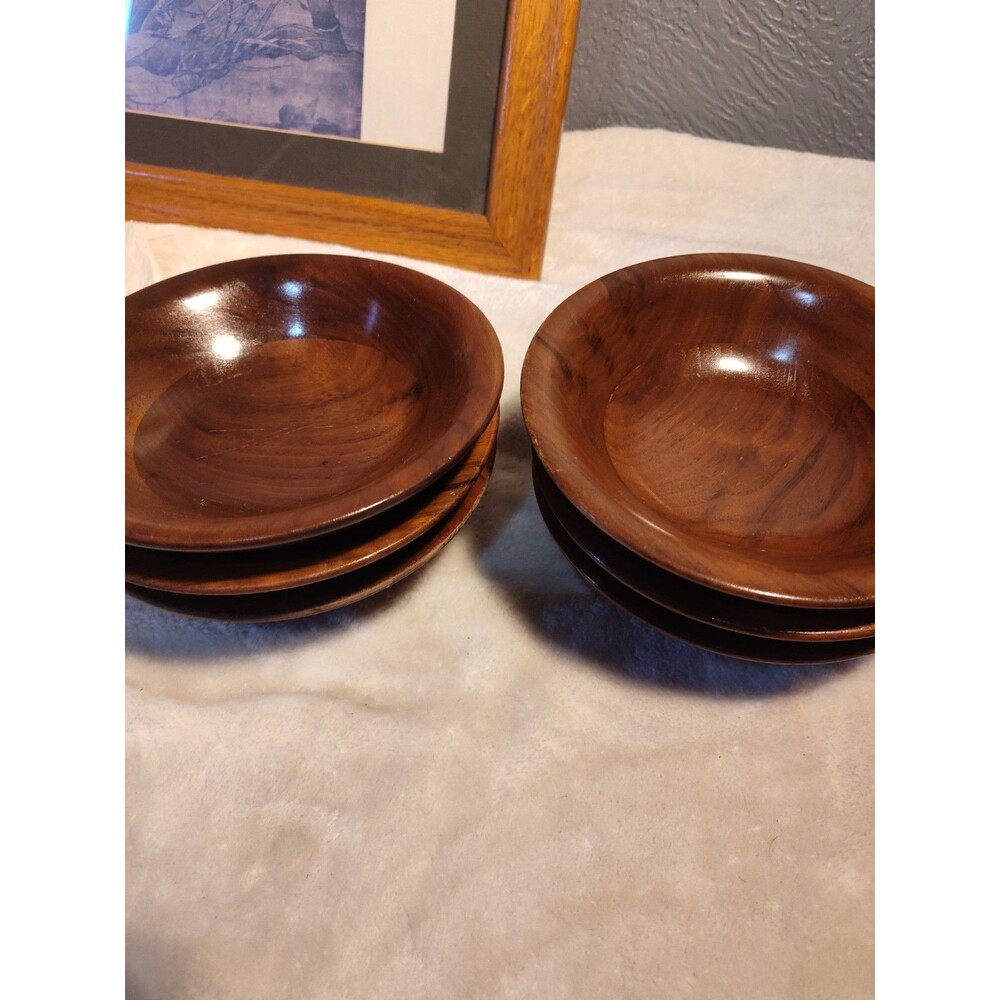 VTG Ozark Black Walnutware Vermillion Wood Products 6" Salad Bowls Set Of 6 MCM